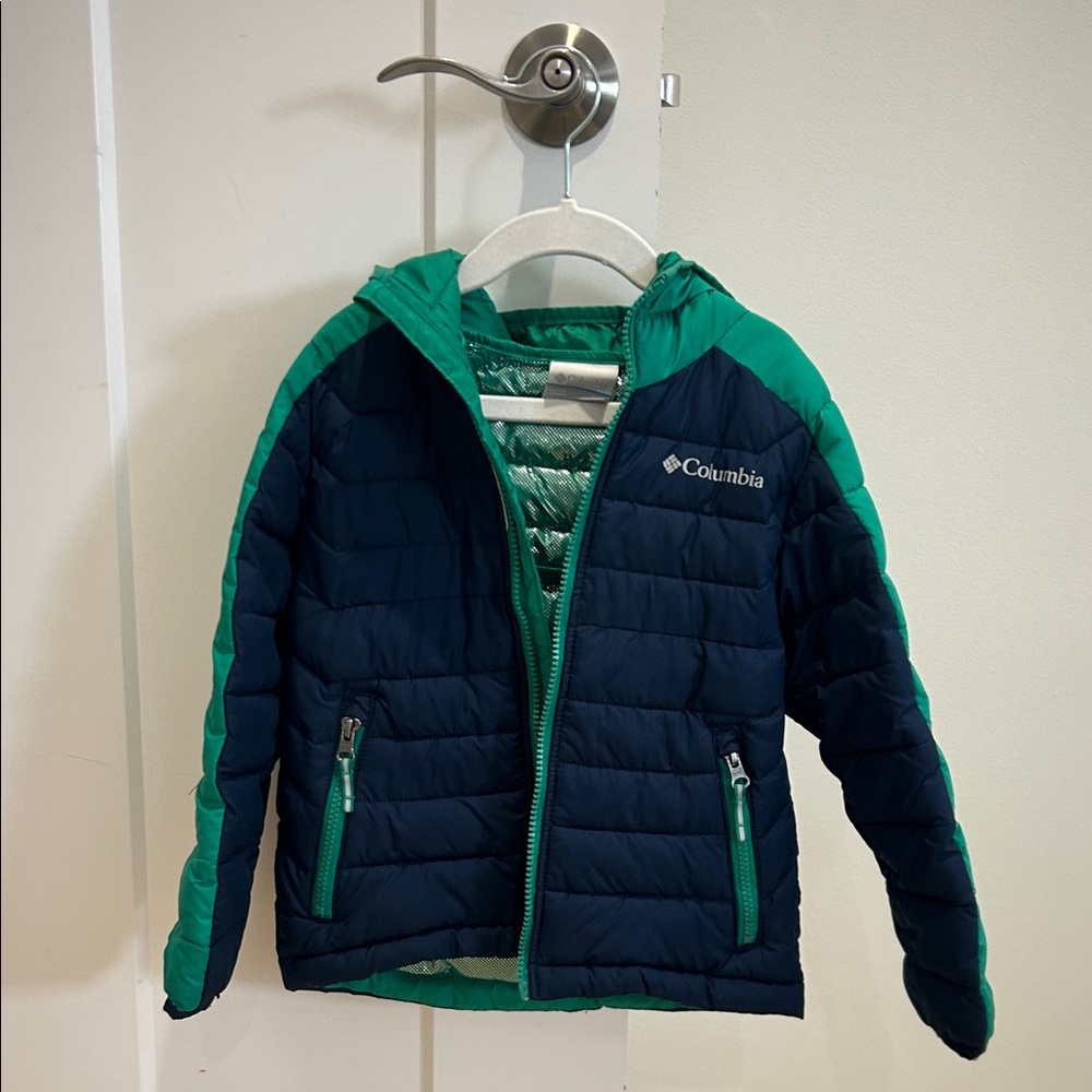Kids Columbia Dark Blue and Green Hooded Jacket